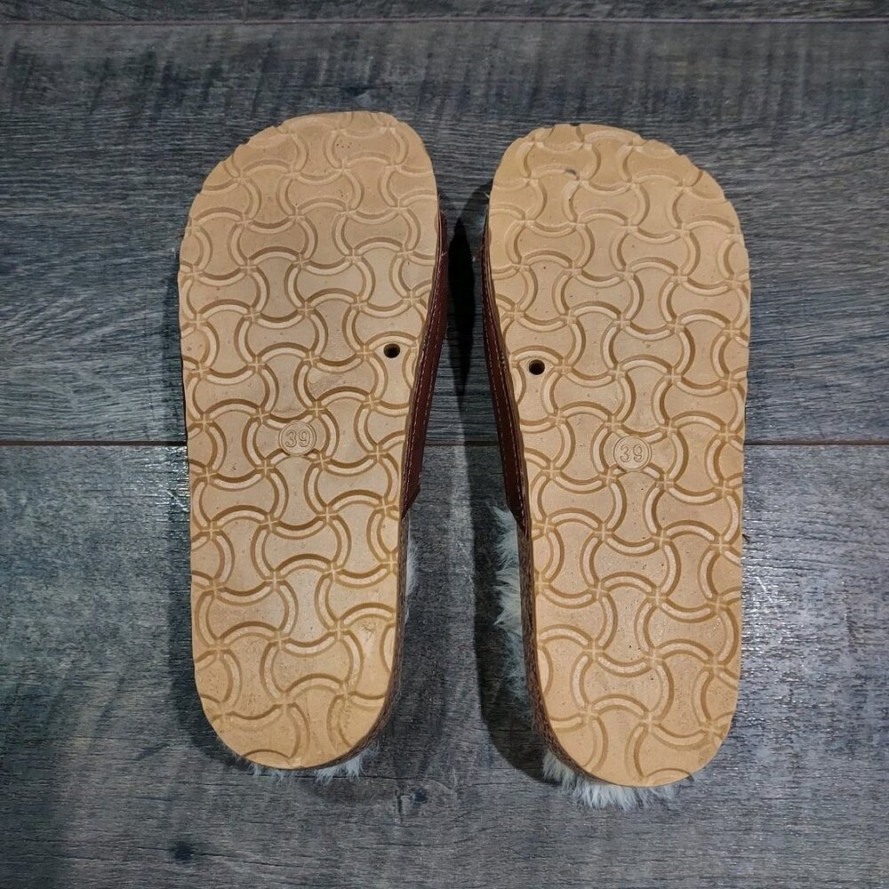 Slip On Sandles Dirty Laundry Women USA 7 Faux Fur Open Toe Buckle Brown - Picture 7 of 7